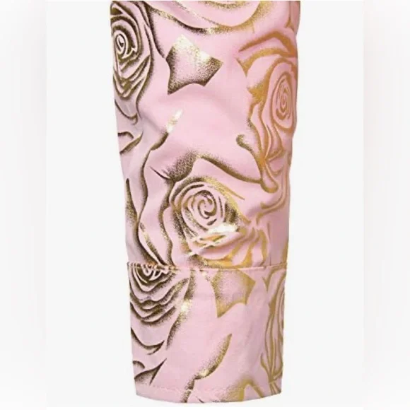 Zeroyaa Men’s Nightclub Slim Fit Pink/Gold Print XL Button Down Long Sleeve - Picture 5 of 11